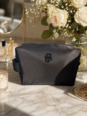 Black Embossed Logo Cosmetic Pouch
